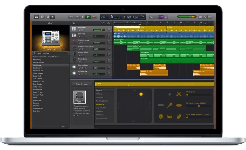 Garageband music editing dashboard