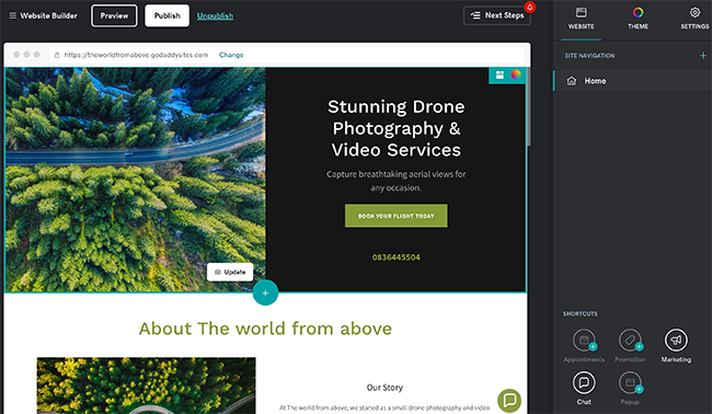 GoDaddy website builder